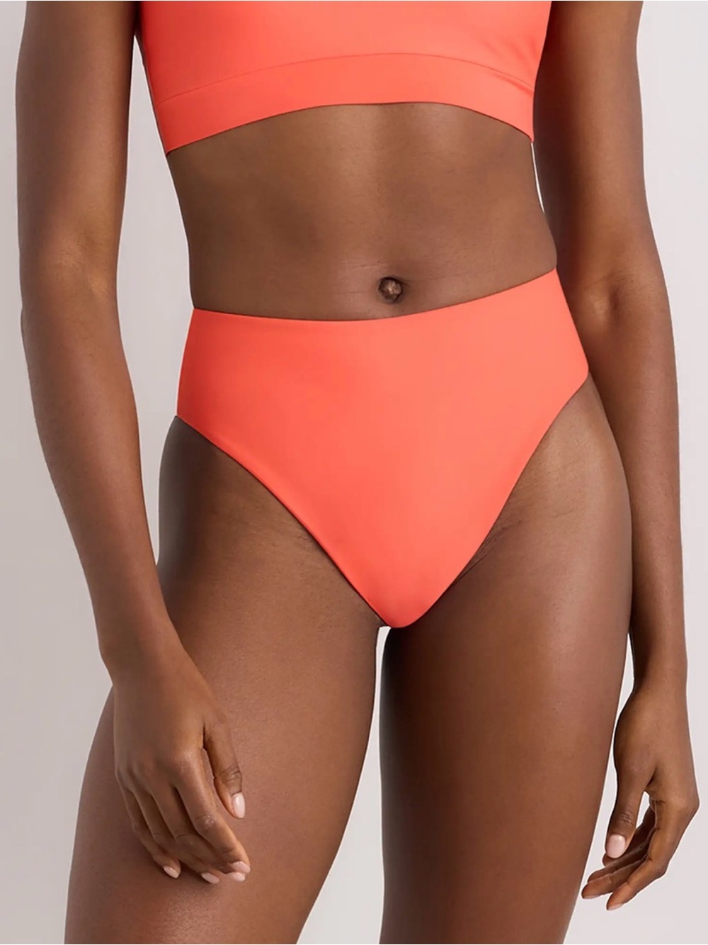 Quince Italian High-Rise High-Leg Bikini Bottom Sunset Orange Size M NWT